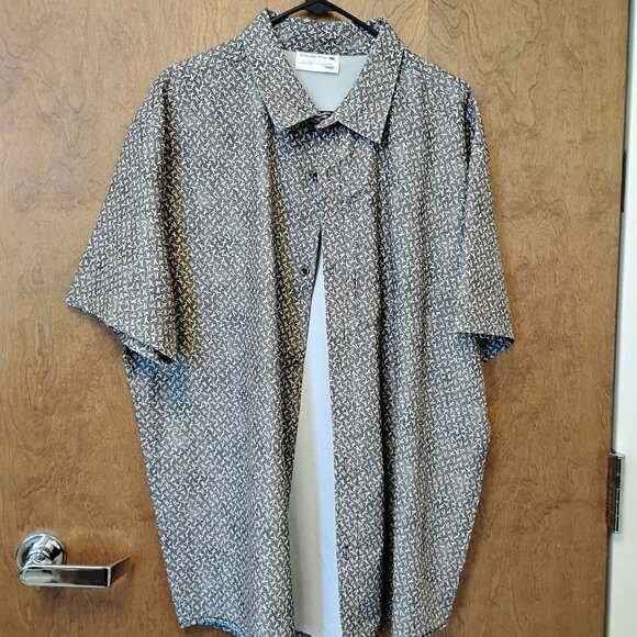 Projek Raw Brown Abstract Print 4 Way Stretch Short Sleeve Button Up Shirt - Picture 3 of 4